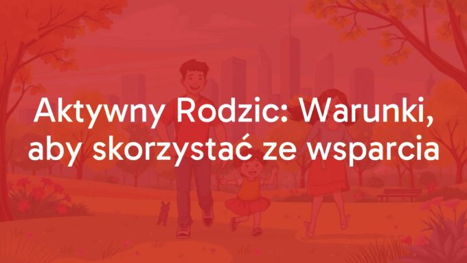 Happy family with parents and children playing in a park, modern urban background, financial support concept, bright and optimistic, illustrative style.