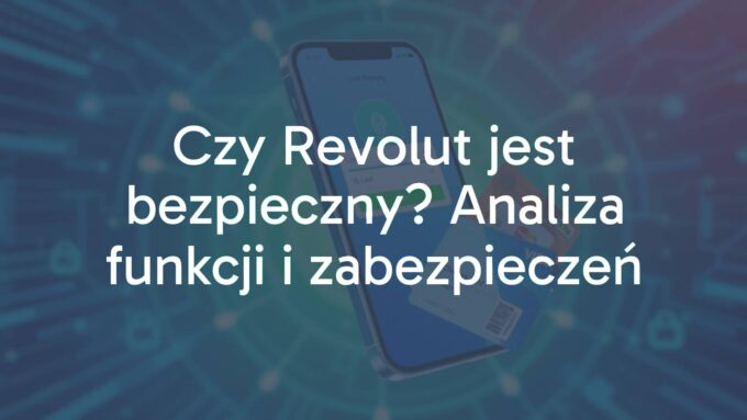 Modern digital banking security, smartphone with Revolut app interface, biometric login, virtual credit cards, blue and green futuristic background, professional and trustworthy vibe.
